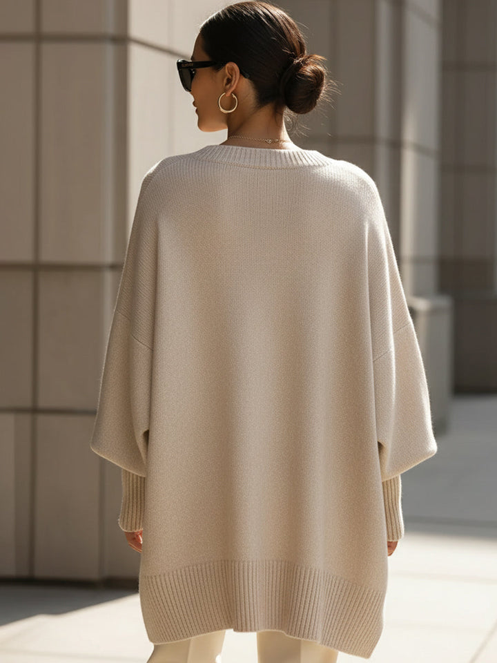 Wanwen Cozy Wool Blend Oversized Sweater: Relaxed Fit, Asymmetrical Hem