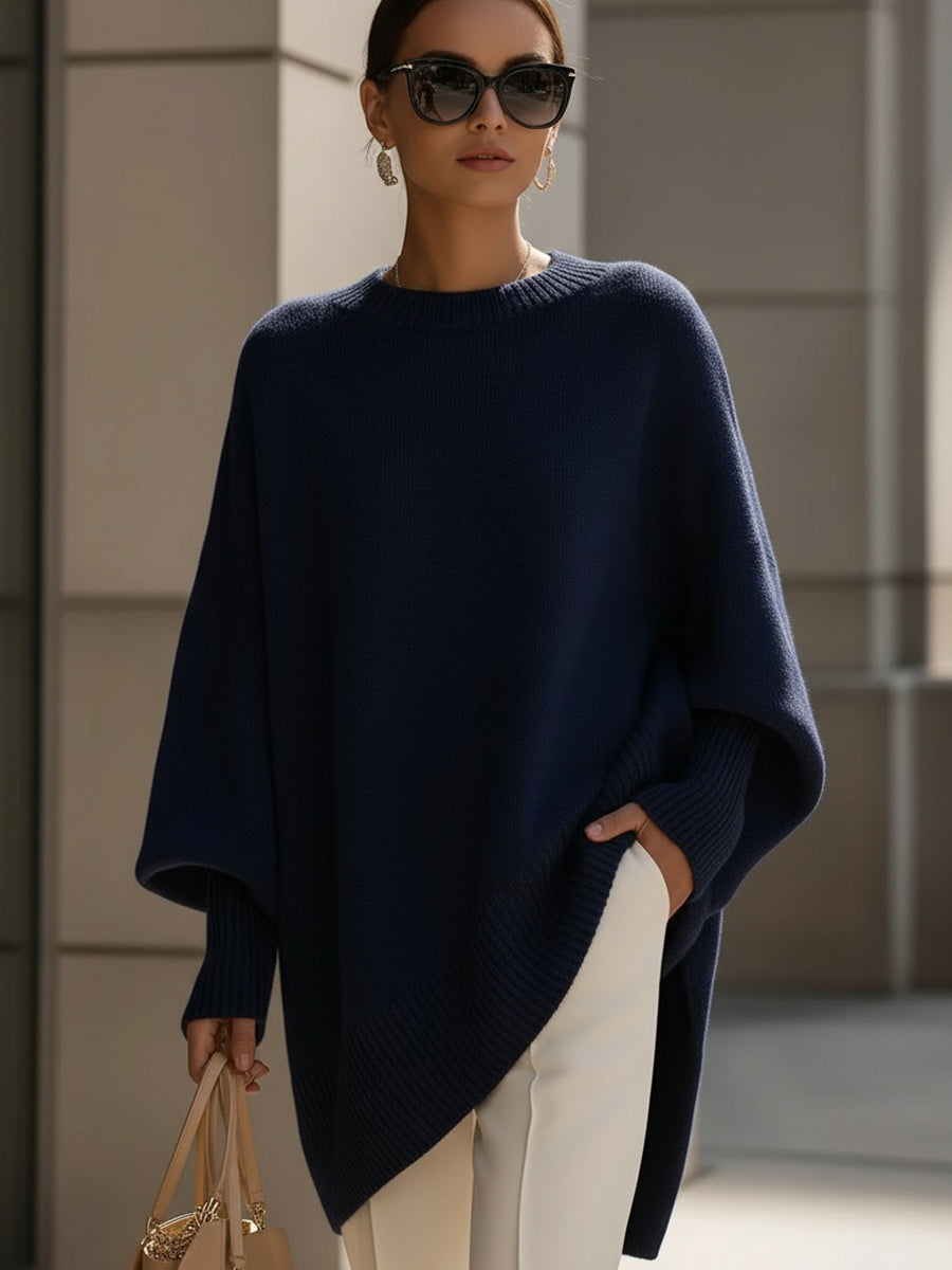 Wanwen Cozy Wool Blend Oversized Sweater: Relaxed Fit, Asymmetrical Hem