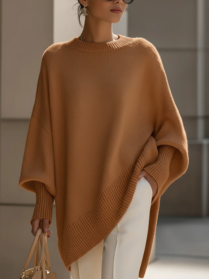 Wanwen Cozy Wool Blend Oversized Sweater: Relaxed Fit, Asymmetrical Hem