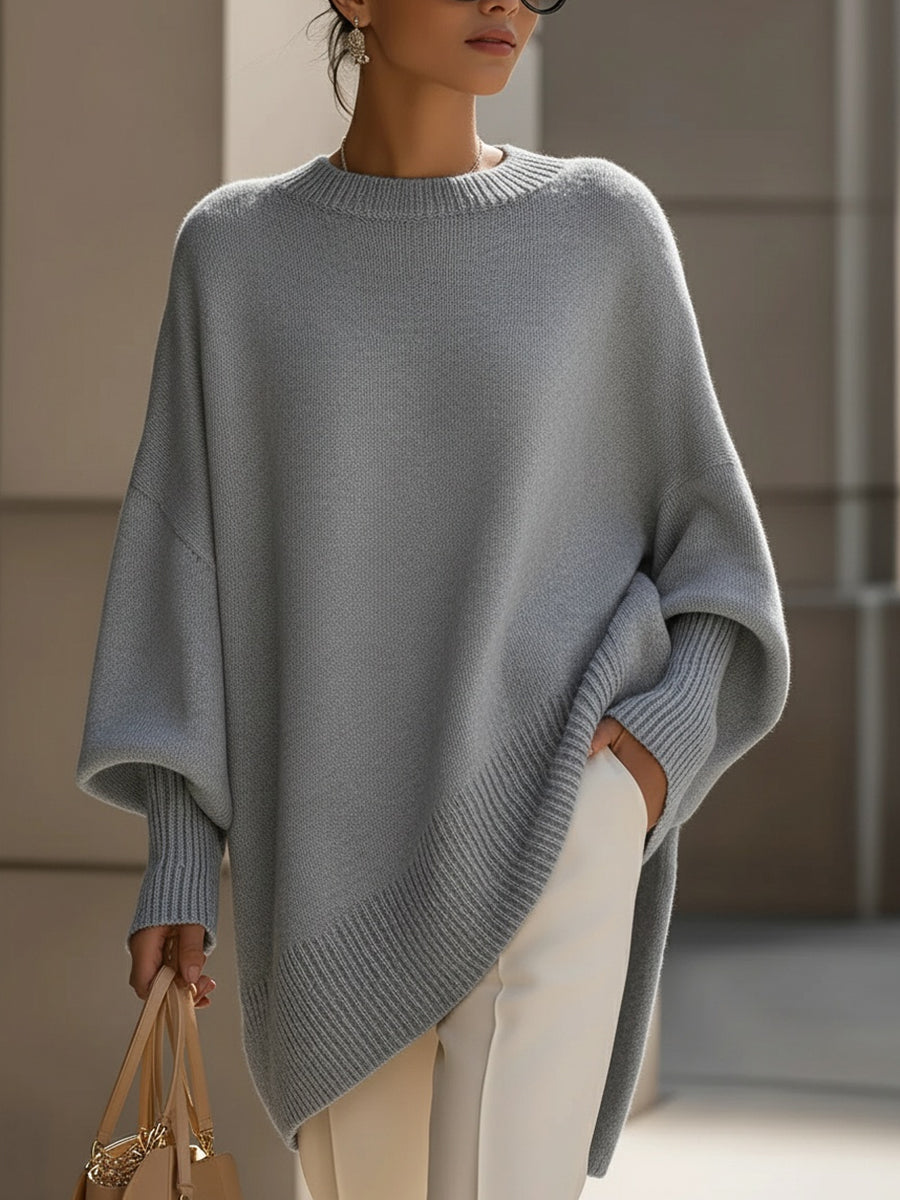 Wanwen Cozy Wool Blend Oversized Sweater: Relaxed Fit, Asymmetrical Hem