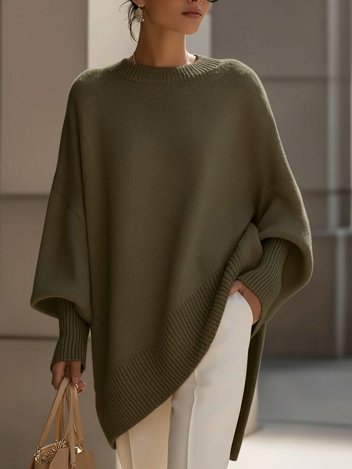 Wanwen Cozy Wool Blend Oversized Sweater: Relaxed Fit, Asymmetrical Hem