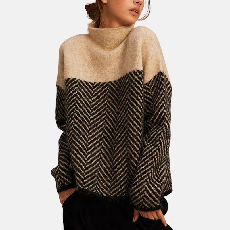 Eva Herringbone High-Neck Jumper