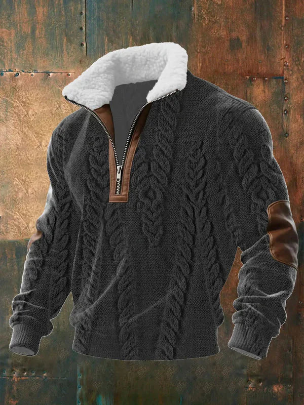 Bram - Zip-Up Sweater with a High Fur-Trimmed Collar
