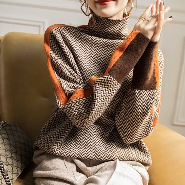 LUCINDA™ CONTRAST STRIPE TURTLENECK SWEATER