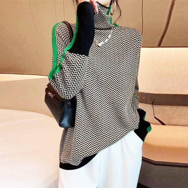 LUCINDA™ CONTRAST STRIPE TURTLENECK SWEATER
