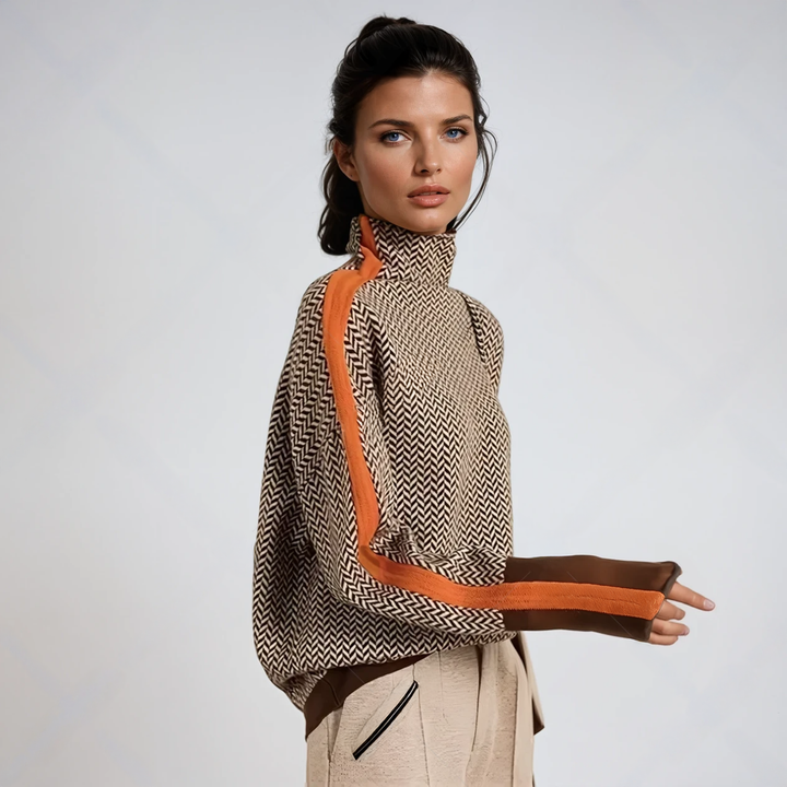 LUCINDA™ CONTRAST STRIPE TURTLENECK SWEATER