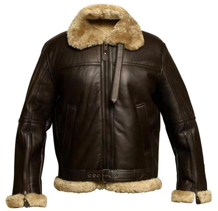 Luxurious Men's Shearling Aviator Leather Jacket – Warm, Stylish, Durable Winter Outerwear