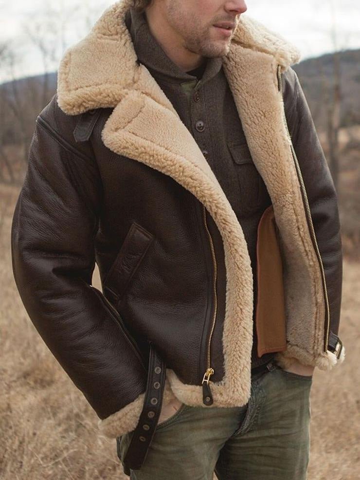 Luxurious Men's Shearling Aviator Leather Jacket – Warm, Stylish, Durable Winter Outerwear